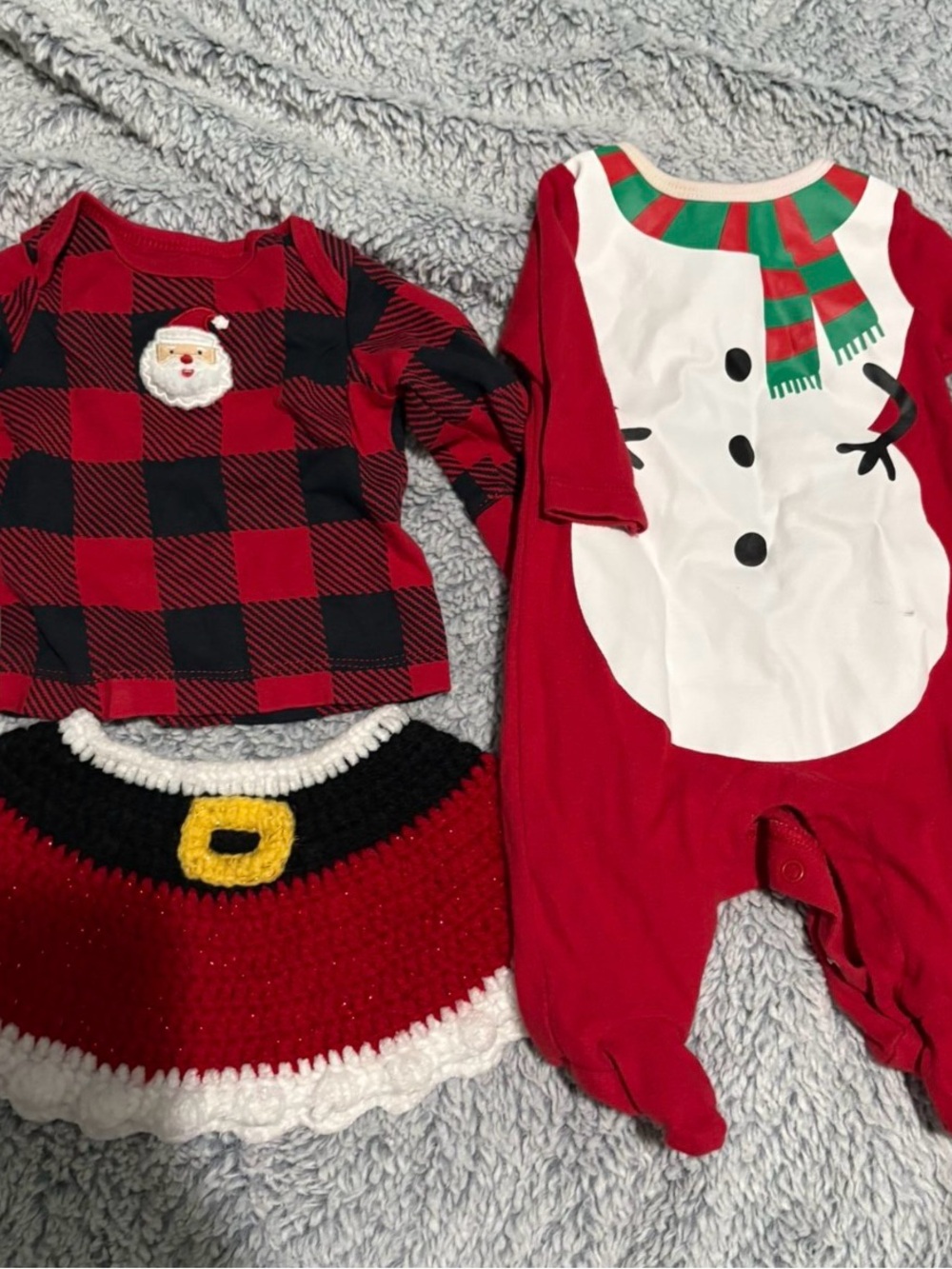 Carter's Red & Black Buffalo Plaid Santa Top with Red Snowman Footed Romper Set